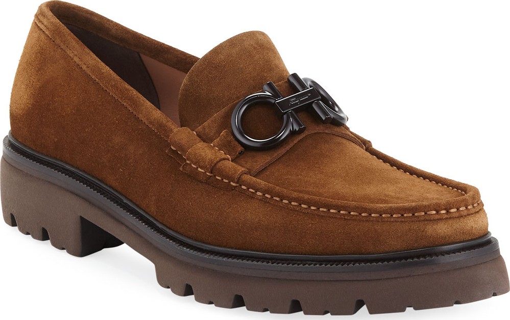 Salvatore Ferragamo Men's Bleecker 4 Suede Lug-Sole Gancini Loafers