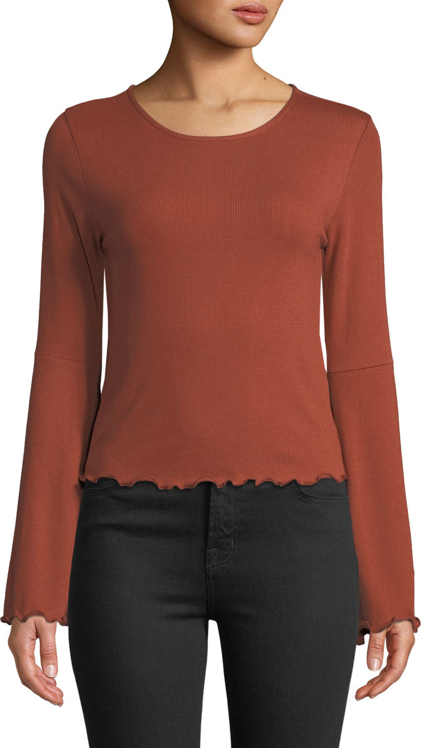cupcakes and cashmere Kamala Lettuce-Edge Crewneck Top