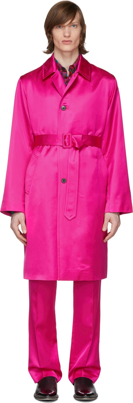 Dries Van Noten Pink Satin Long Coat