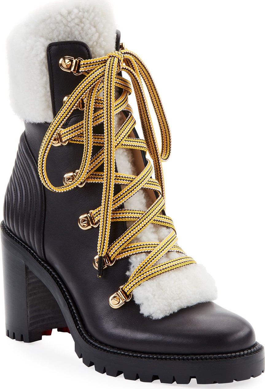 Christian Louboutin Yetita Red Sole Hiker Booties with Shearling Collar Christian Louboutin Yetita Red Sole Hiker Booties with Shearling Collar