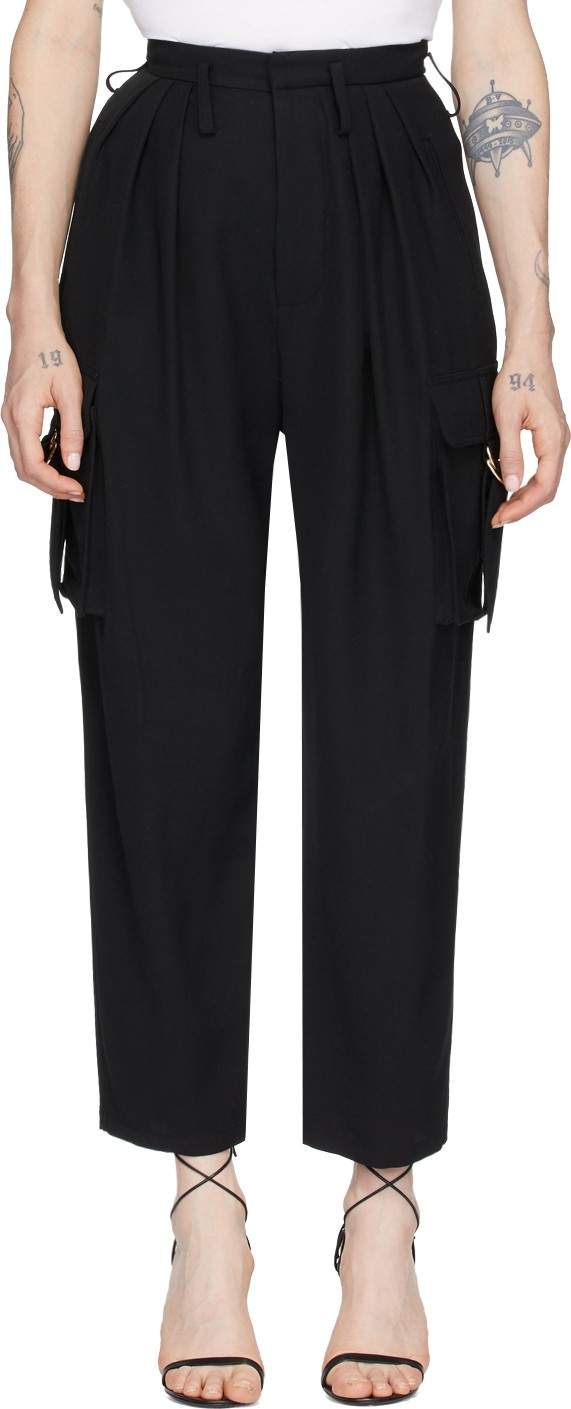 Balmain Black Wool Cropped High-Waist Cargo Trousers