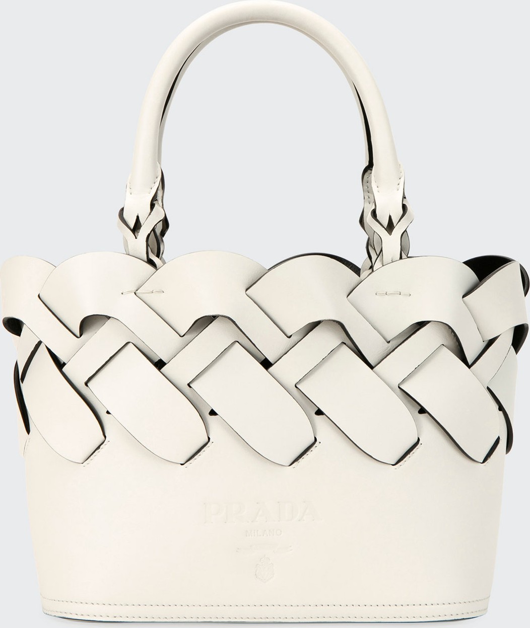 Prada Woven Leather Top-Handle Tote Bag