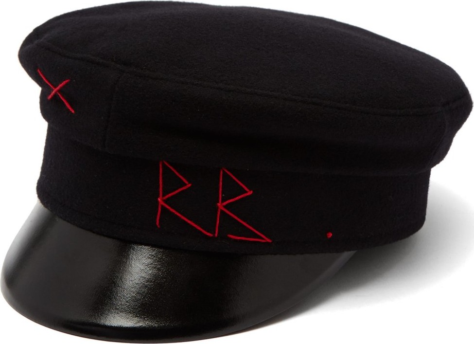 Ruslan Baginskiy Hats Logo-embroidered wool and leather baker boy cap