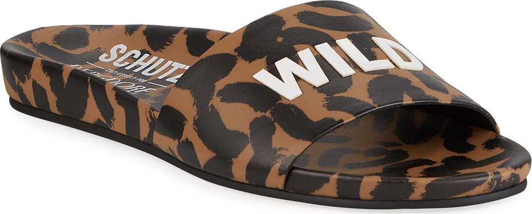 Schutz Wild Thang Leopard-Print Slide Sandals