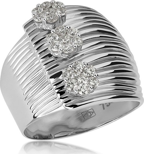 Hueb Plisse 18k White Gold Triple-Diamond Ring