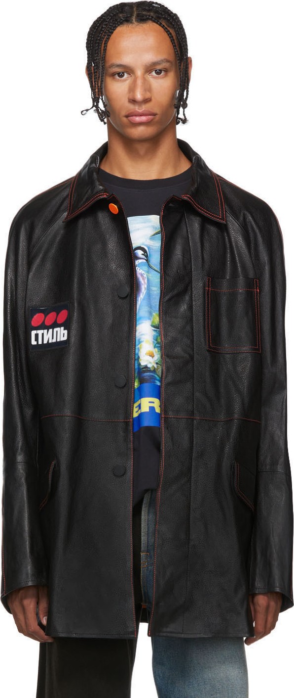 Heron Preston Black Leather 'Style' Dots Jacket