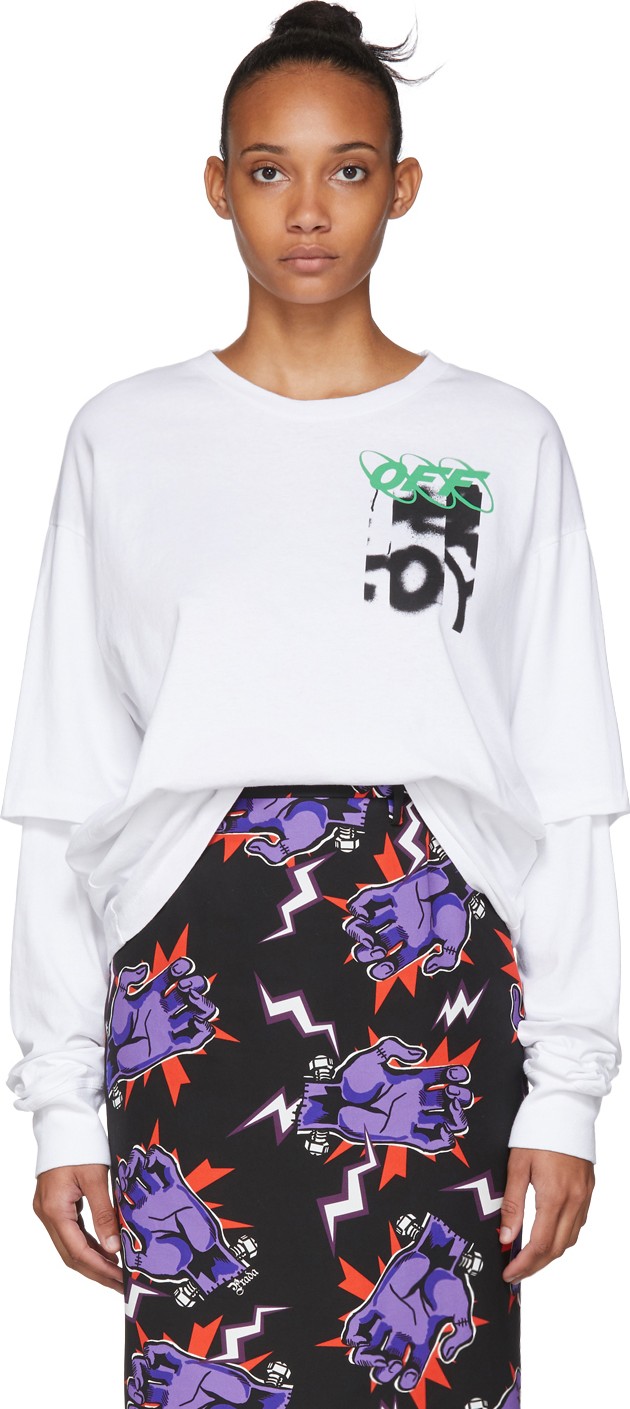 Off White White Spray Blurred Long Sleeve T-Shirt
