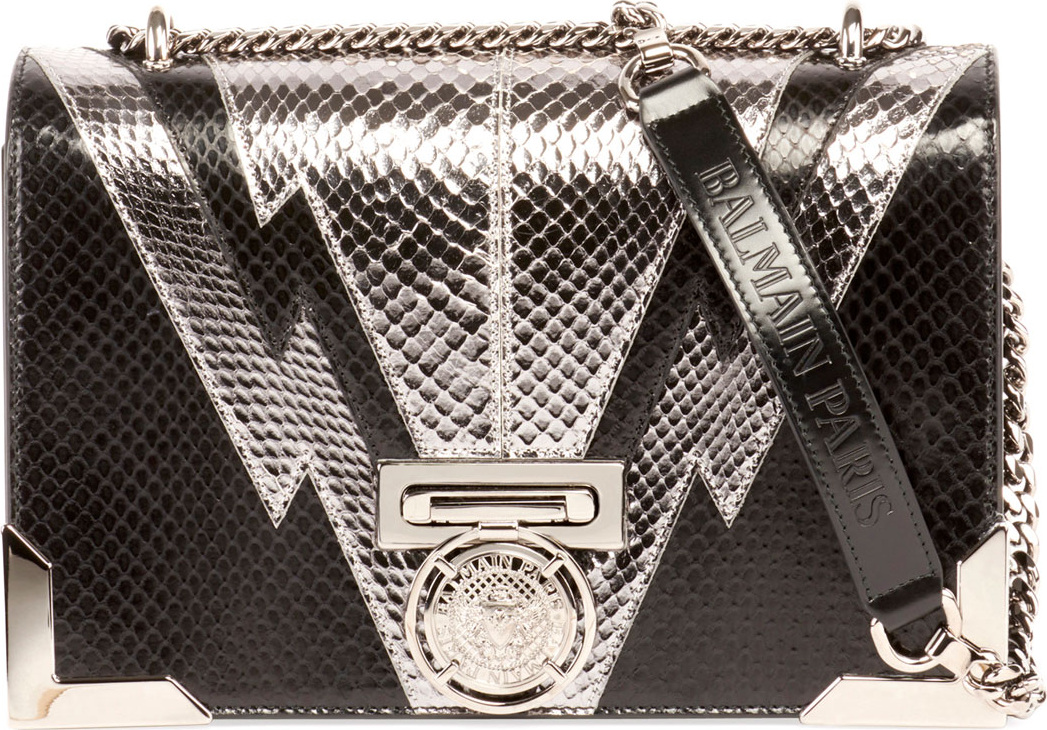 Balmain Box 25 Snakeskin Flap Shoulder Bag