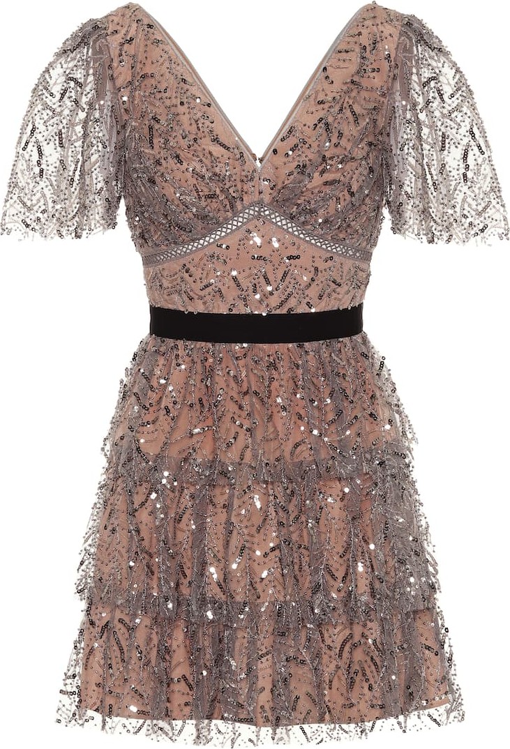 Self Portrait Sequined tiered minidress