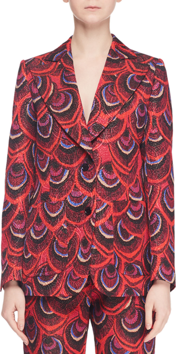 Dries Van Noten Single-Breasted Two-Button Peacock-Jacquard Blazer