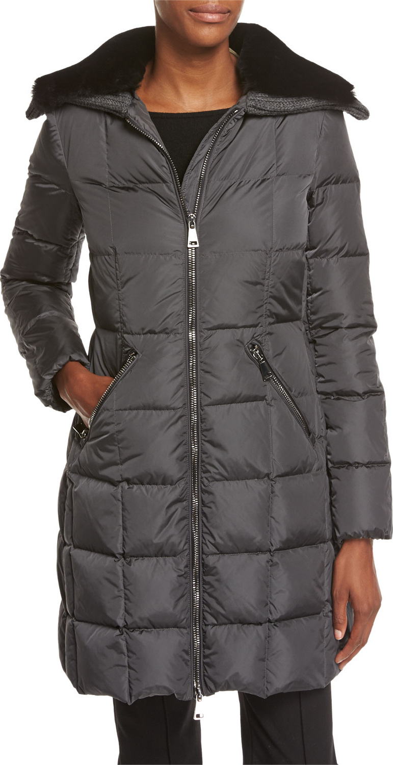 Moncler Davida Zip-Front Long-Sleeve Quilted Puffer Coat