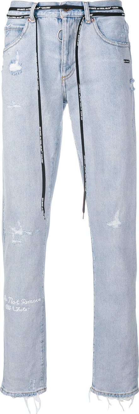 Off White distressed Firetape jeans