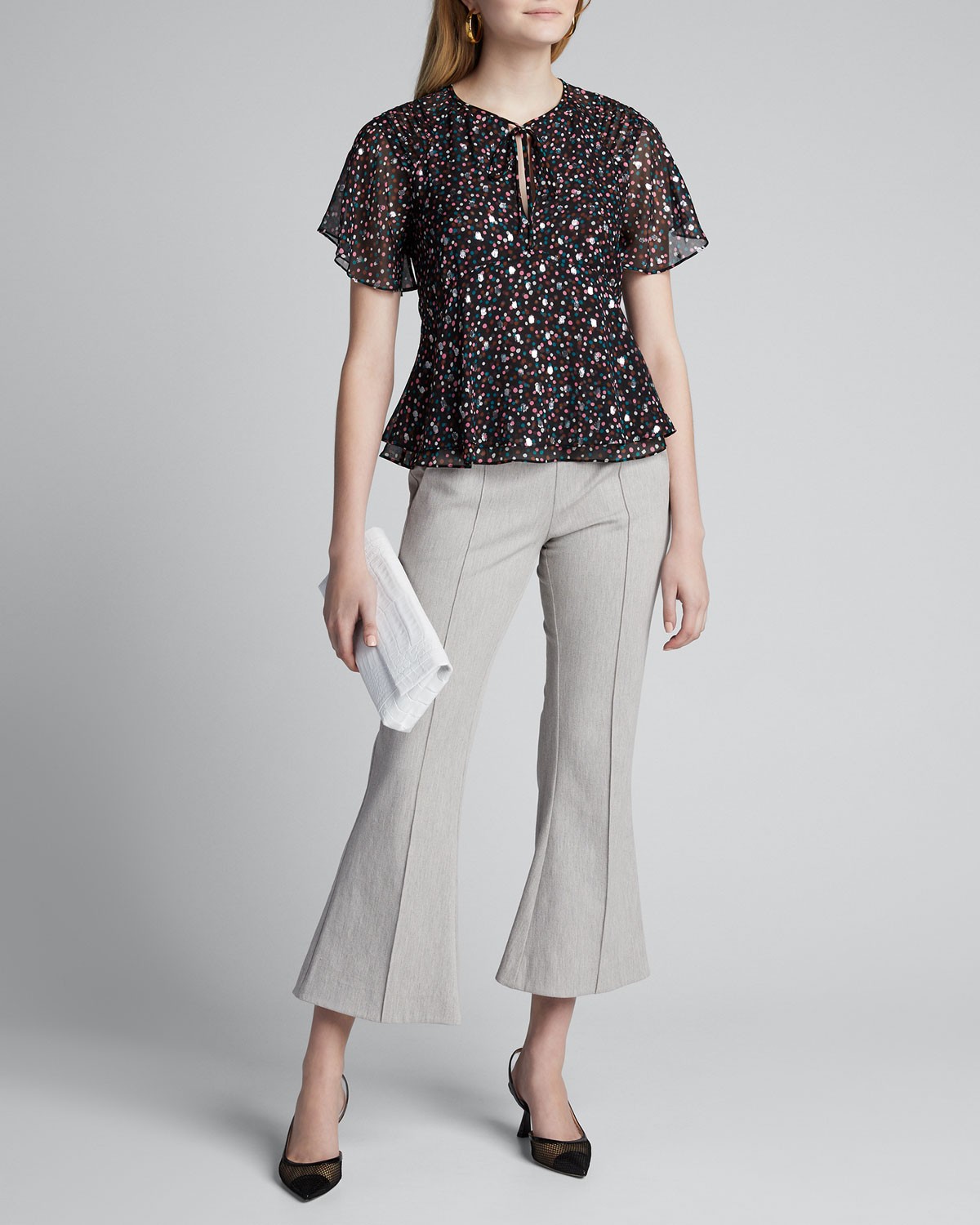 DIANE von FURSTENBERG Mildred Flutter-Sleeve Keyhole Blouse