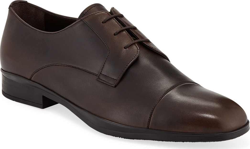 Prada Men's Bristol Vitello Leather Lace-Up Dress Shoes