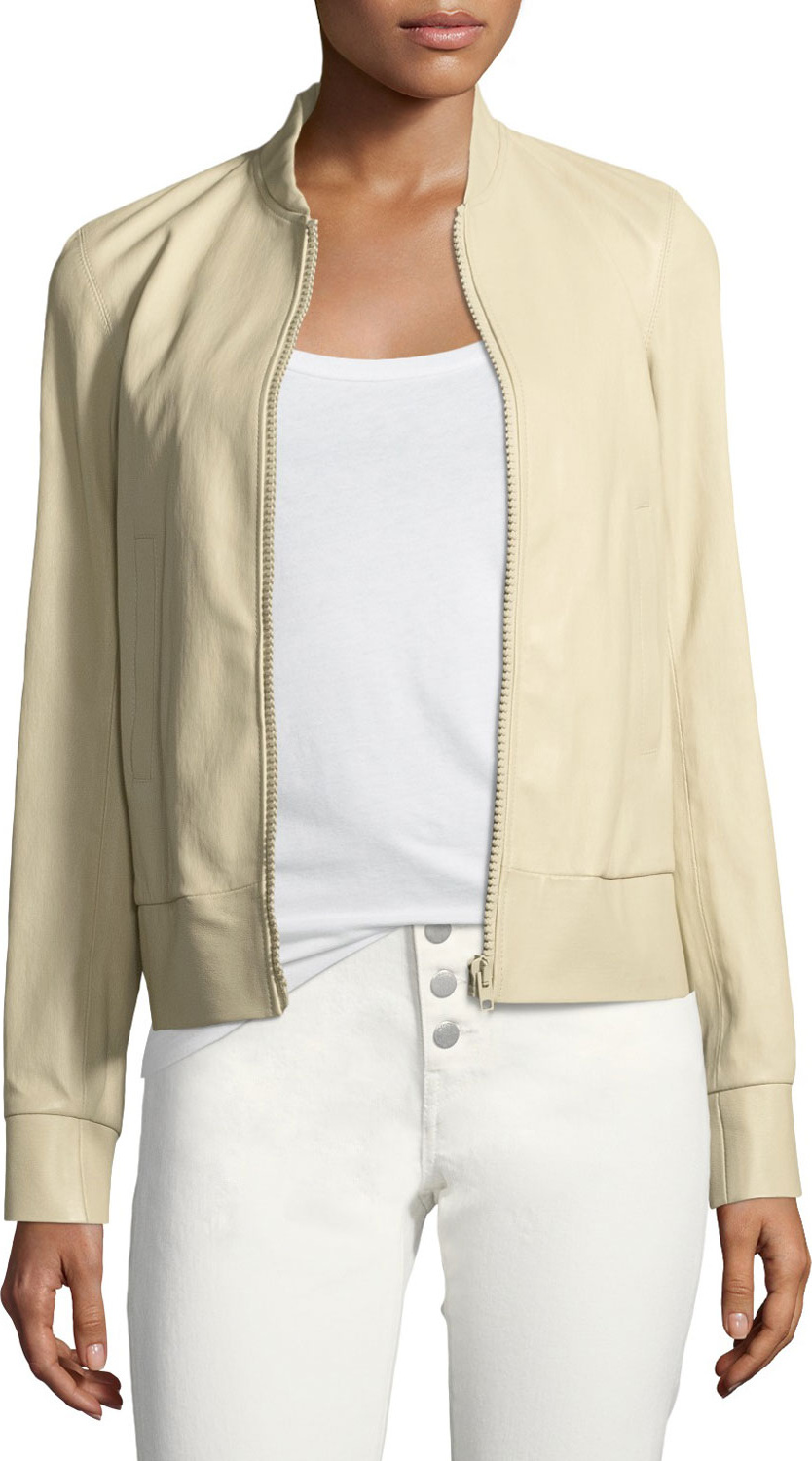 Joseph Leather Zip-Front Bomber Jacket