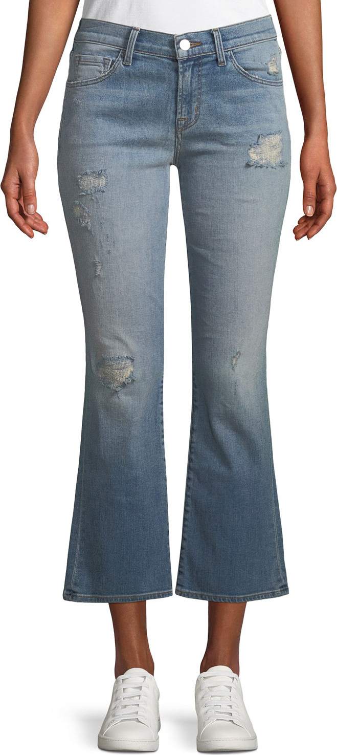 J BRAND Selena Distressed Cropped Boot-Cut Jeans