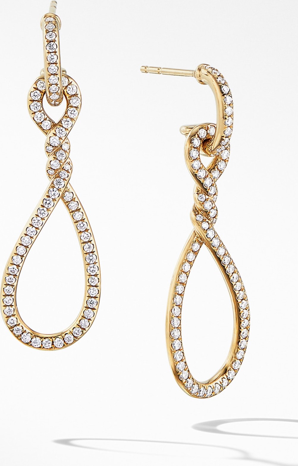 David Yurman Continuance Full Pavé Small Drop Earrings in 18K Yellow Gold