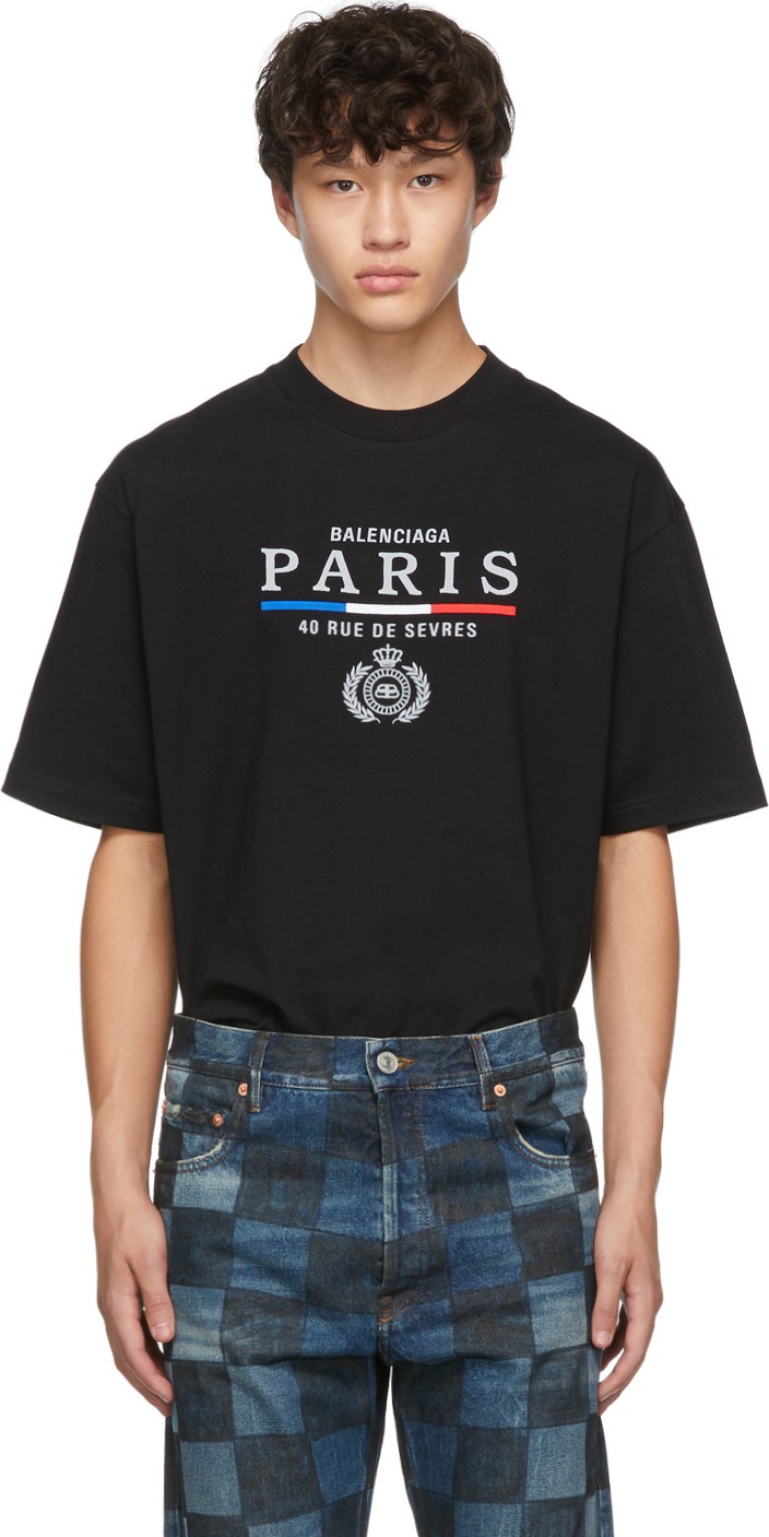 Balenciaga Black Paris Flag Regular Fit T-Shirt