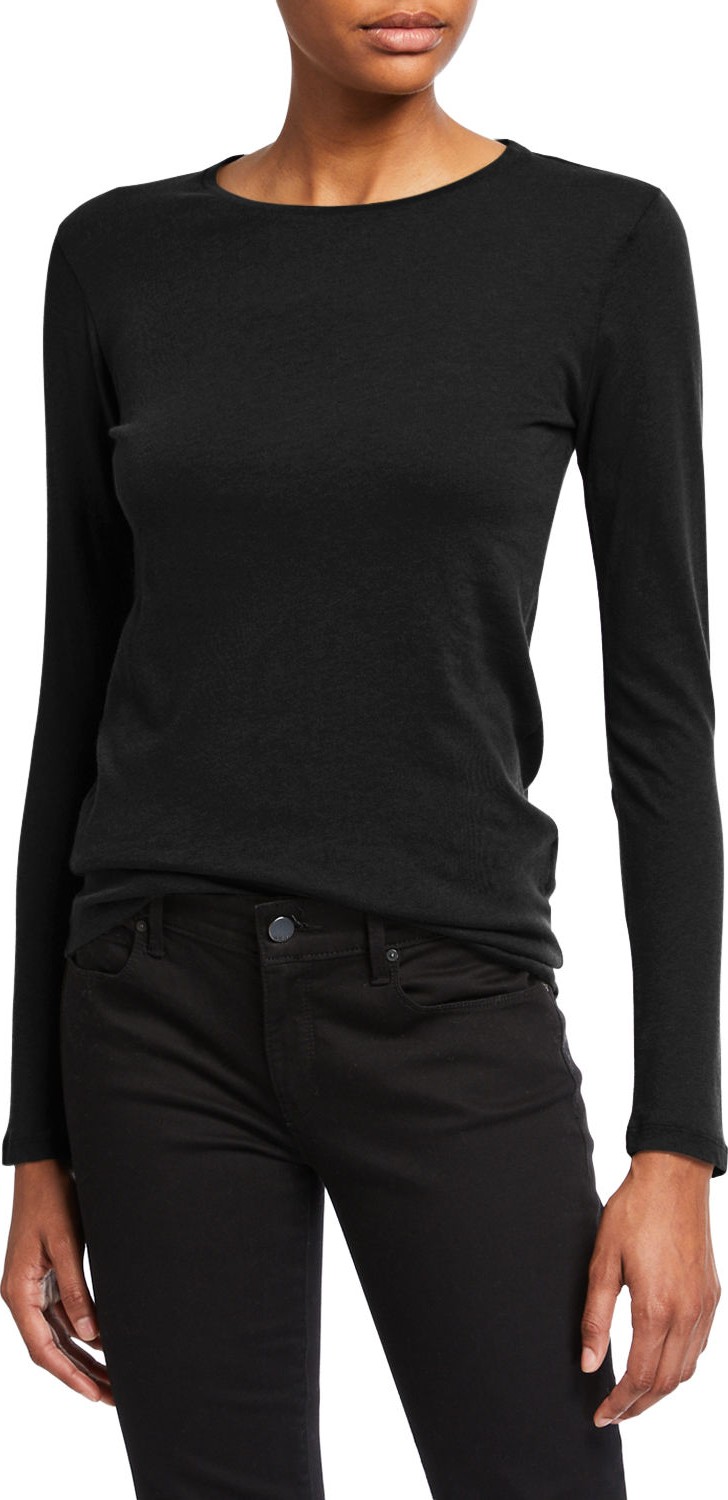 Majestic Cotton/Cashmere Long-Sleeve Crewneck Tee