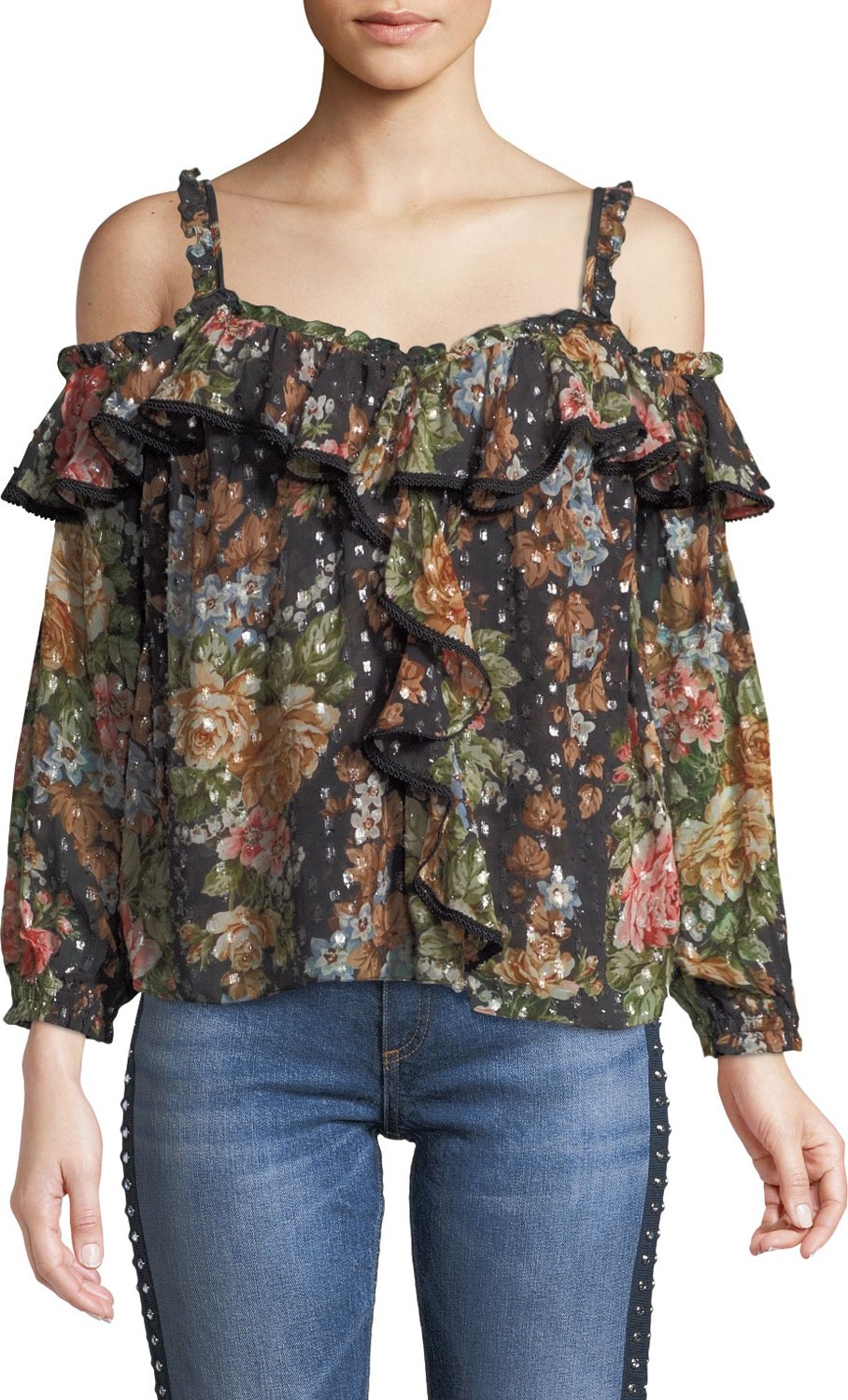 Needle & Thread Paradise Rose Cold-Shoulder Ruffle Top