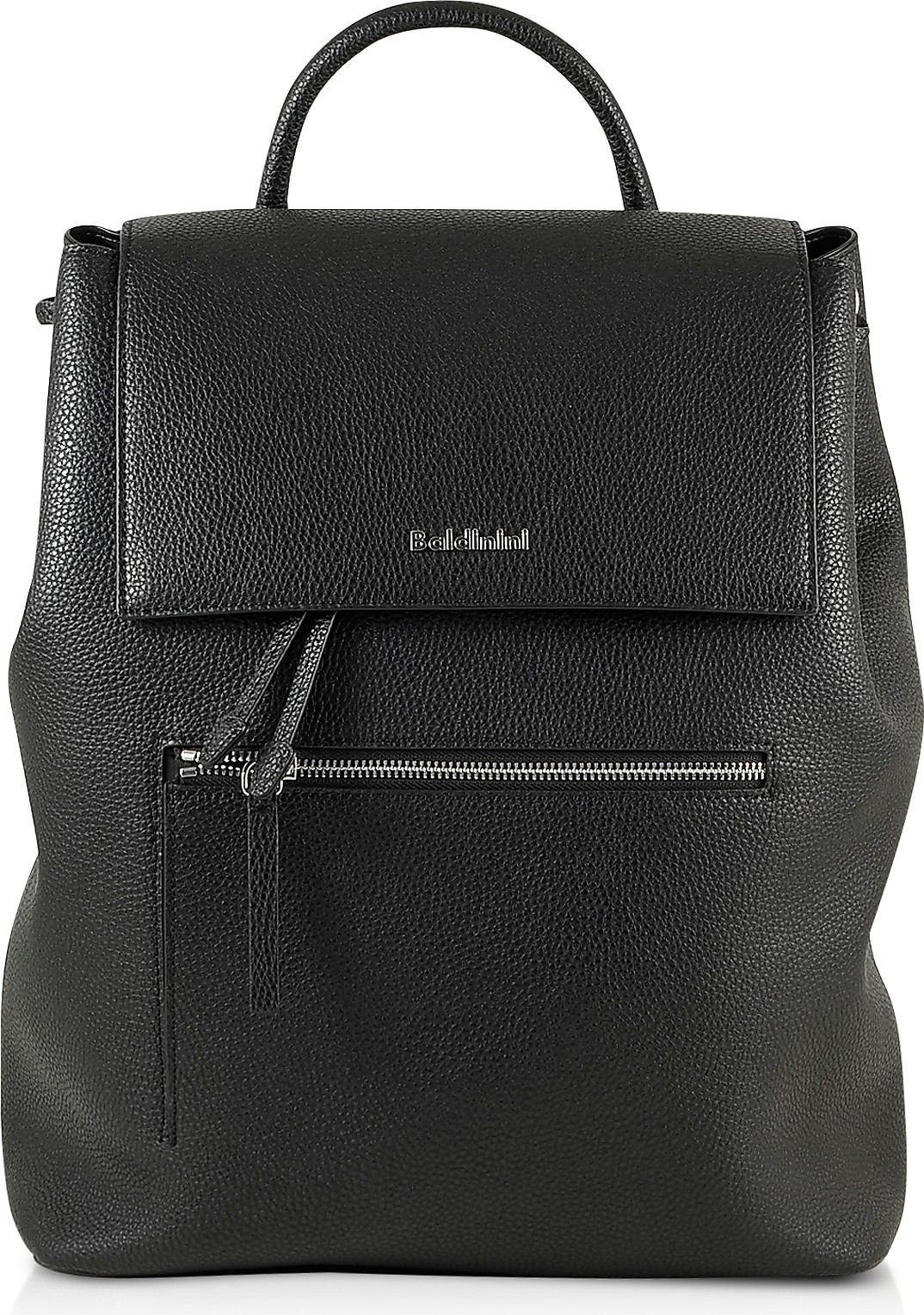 Baldinini Black Eco-Leather Backpack w/Front Zip Pocket