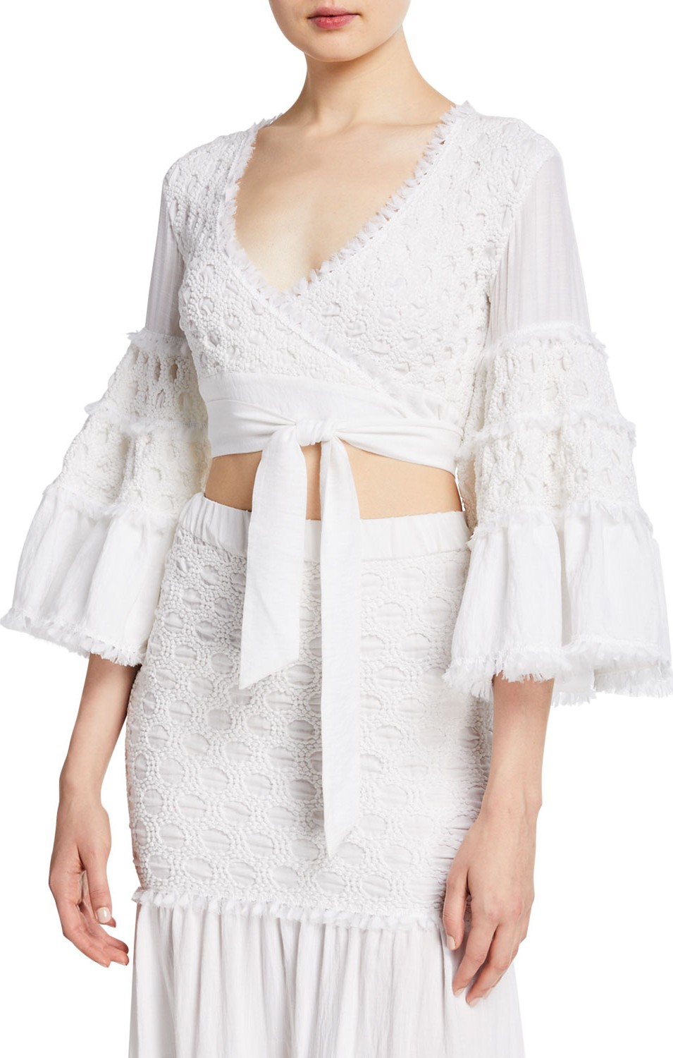 Alexis Godiva Cropped Bell-Sleeve Tie Top