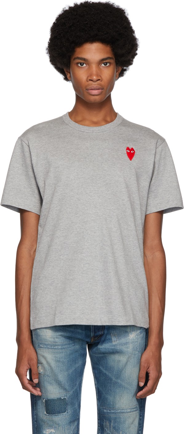 Comme Des Garcons PLAY Grey Long Heart Patch T-Shirt