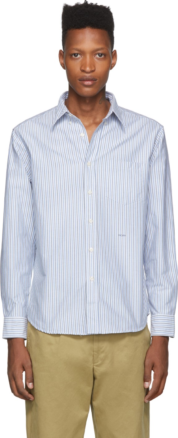 Noah NYC White & Blue Alternating Stripes Oxford Shirt