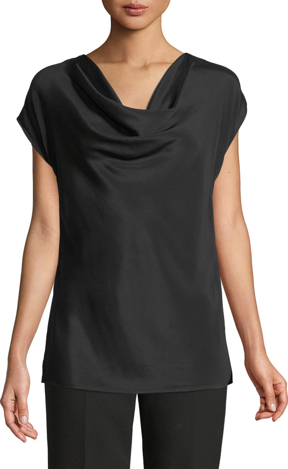 St. John Cap-Sleeve Silk Crepe de Chine Top
