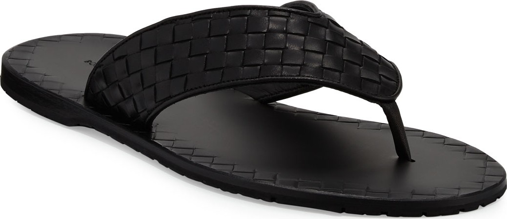 Bottega Veneta Woven Leather Flip-Flop Sandal, Black