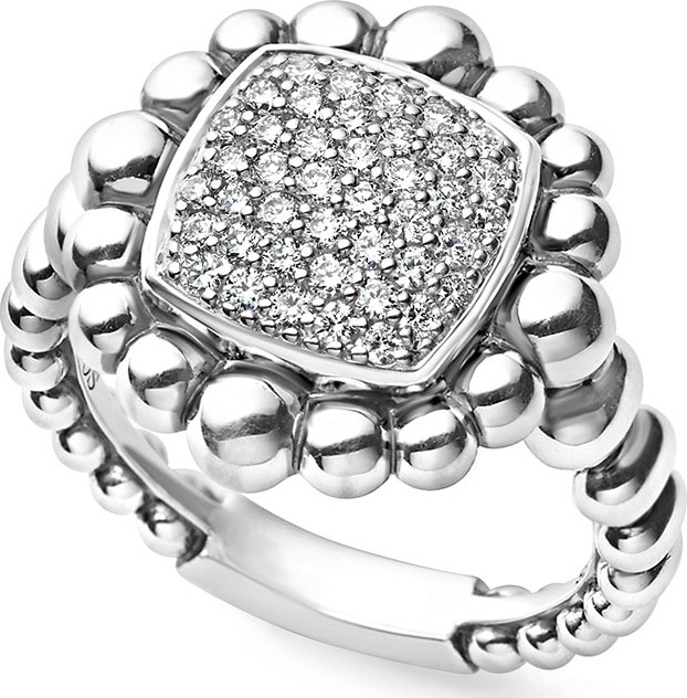 LAGOS Sterling Silver Extra-Large Caviar Spark Ring with Diamonds, 0.41 tdcw, Size 7