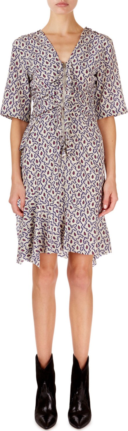 Isabel Marant Arodie Abstract-Floral Zip-Front Dress