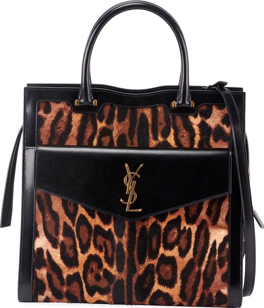 Saint Laurent Uptown Leopard Fur Tote Bag