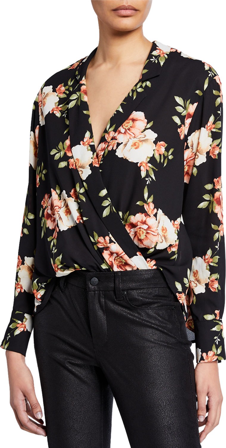 LIKELY Mimi Floral Wrap-Front Draped Top
