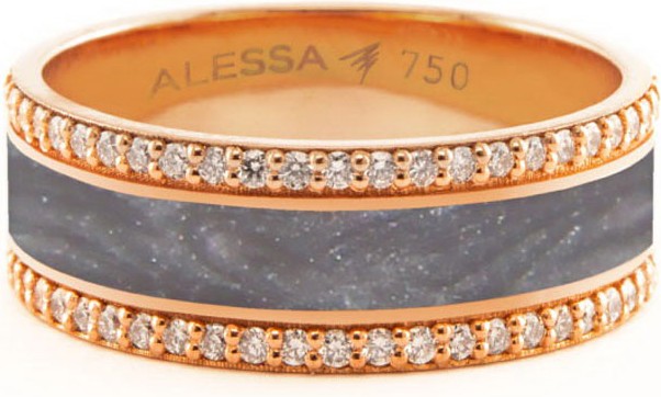 Alessa Jewelry Spectrum Painted 18k Rose Gold Ring w/ Diamond Trim, Gray, Size 7.5