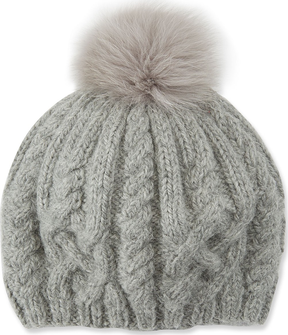 Eugenia Kim Genevieve Ribbed Baby Alpaca Hat w/ Fur Pompom