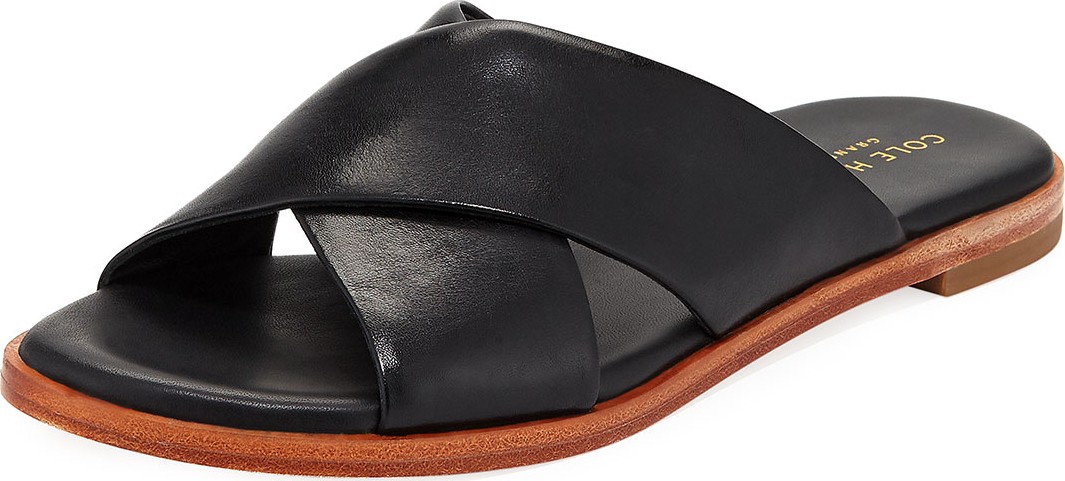 Cole Haan Anica Grand Crisscross Flat Slide Sandals, Black