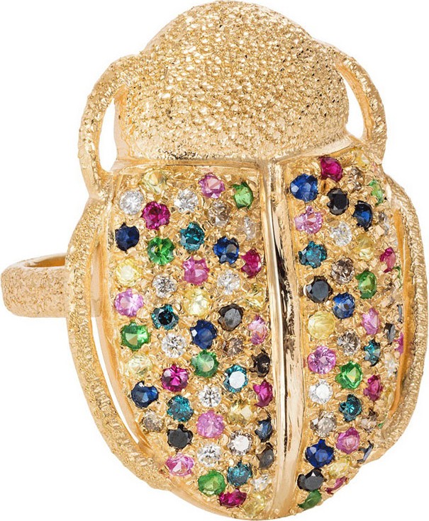 Carolina Bucci 18k Gold Scarab Multi-Stone Ring, Size 6