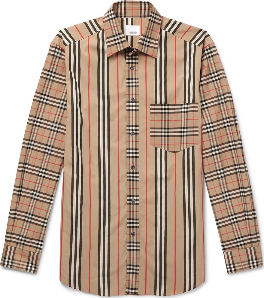 Burberry London England Checked Striped Cotton-Poplin Shirt