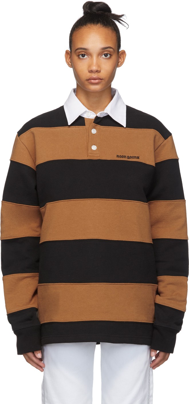 Noon Goons Brown & Black Fleece Fielders Rugby Polo