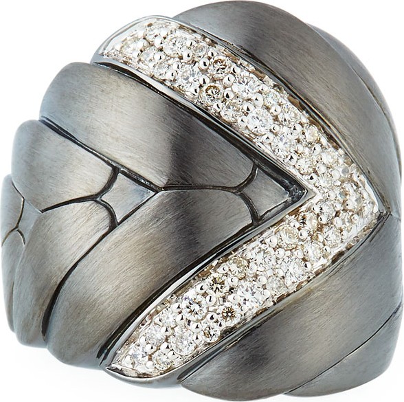 John Hardy Modern Chain Large Diamond Ring with Brushed Finish