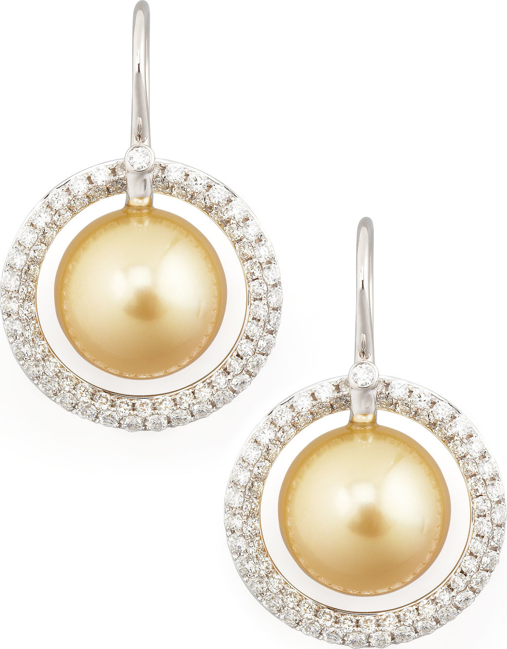 Eli Jewels Golden South Sea Pearl & Diamond Halo Earrings, 1.15ct