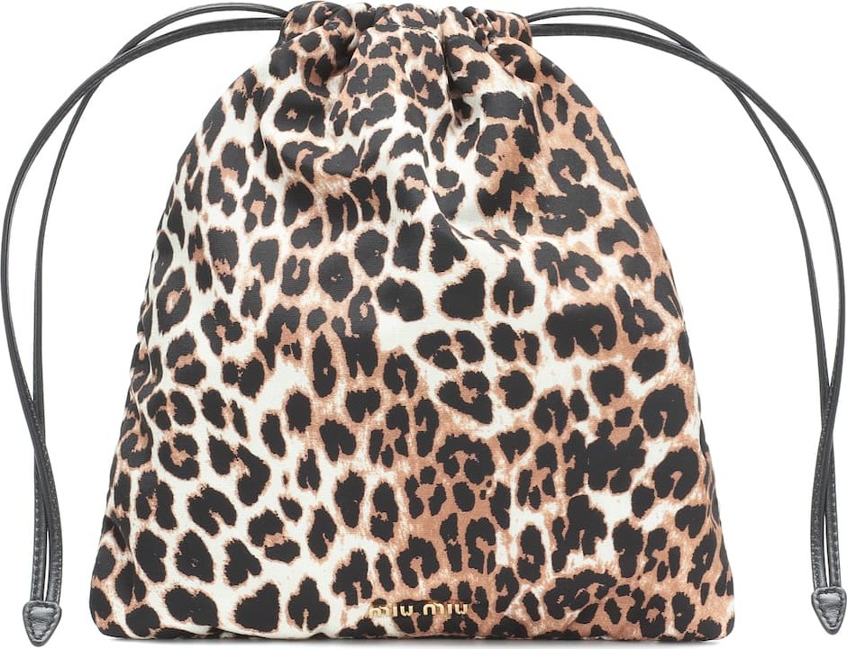 Miu Miu Leather-trimmed drawstring pouch