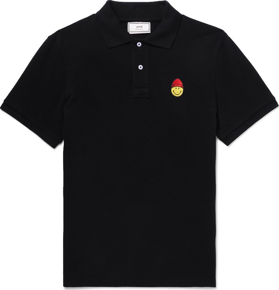 AMI + The Smiley Company Logo-Appliquéd Cotton-Pique Polo Shirt