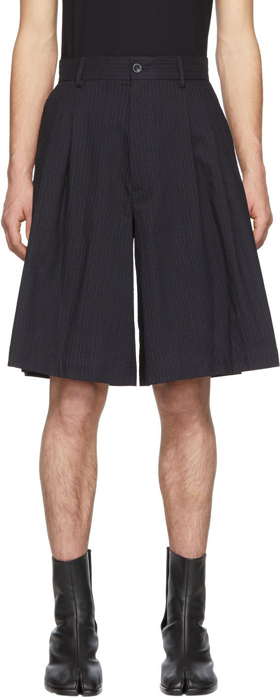 Maison Margiela Navy Stripes Wool Shorts