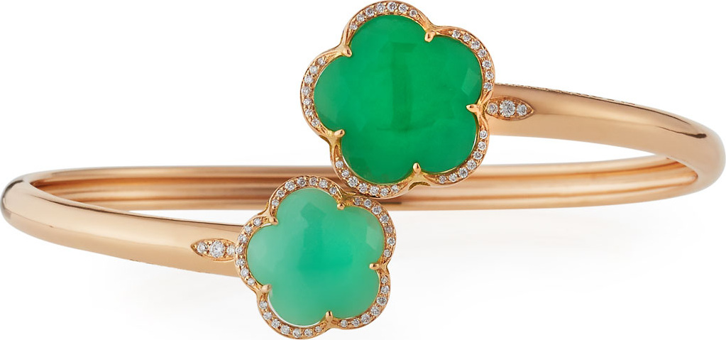 Pasquale Bruni Bon Ton Green Chrysoprase Flower Bracelet with Diamonds in 18K Rose Gold