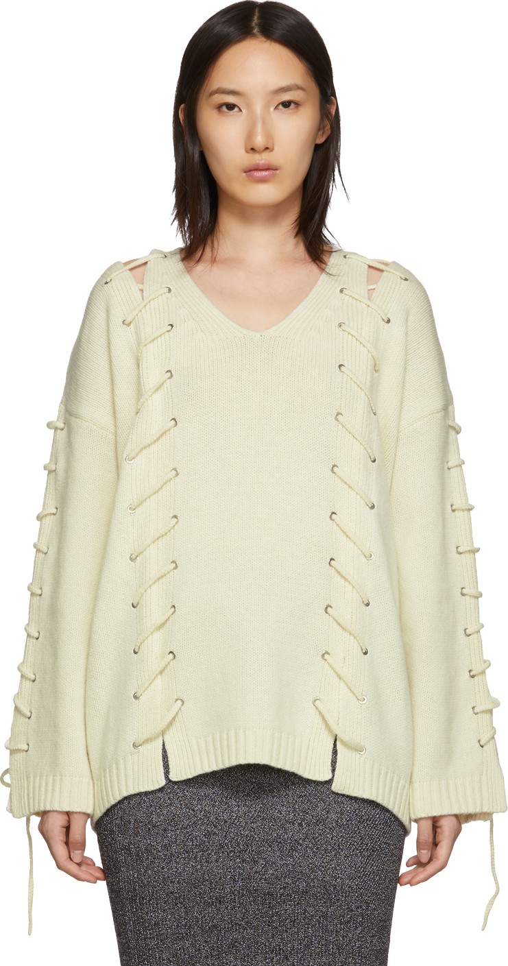 McQ - Alexander McQueen Off-White Lace-Up Jumper