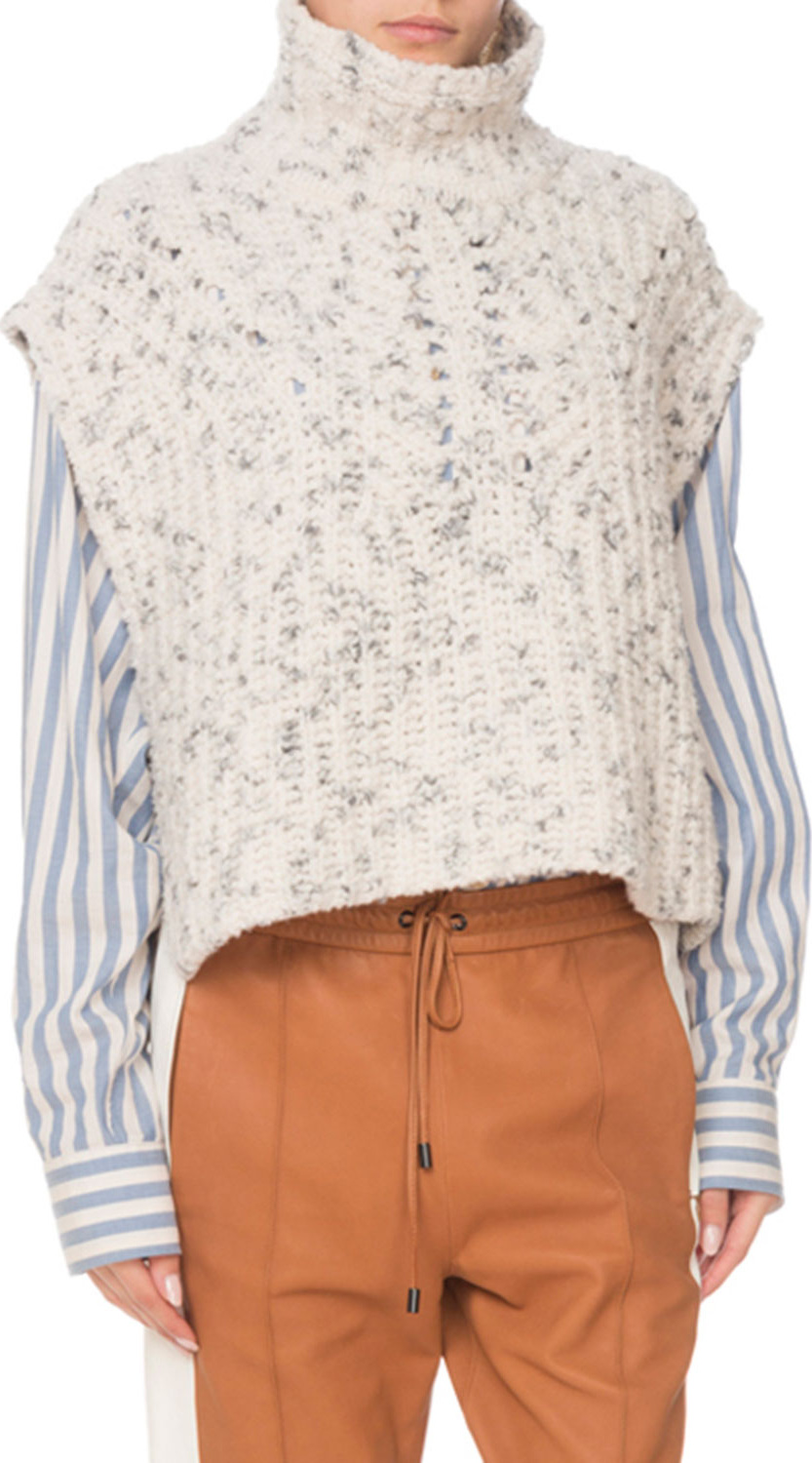 Isabel Marant Judlow Turtleneck Wool Chunky-Knit Vest w/ Side Buttons