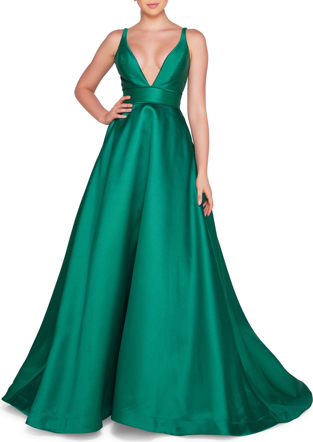 Ieena for Mac Duggal Sleeveless Plunging V-Neck Mikado Ball Gown
