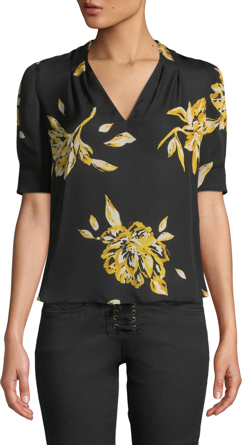 Joie Ance Short-Sleeve Floral Silk Top